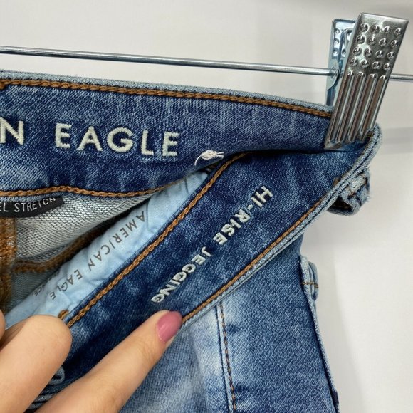 American Eagle Hi-Rise Jegging Jeans Womens Size 2 Stretch Distressed Denim Blue - Picture 5 of 12